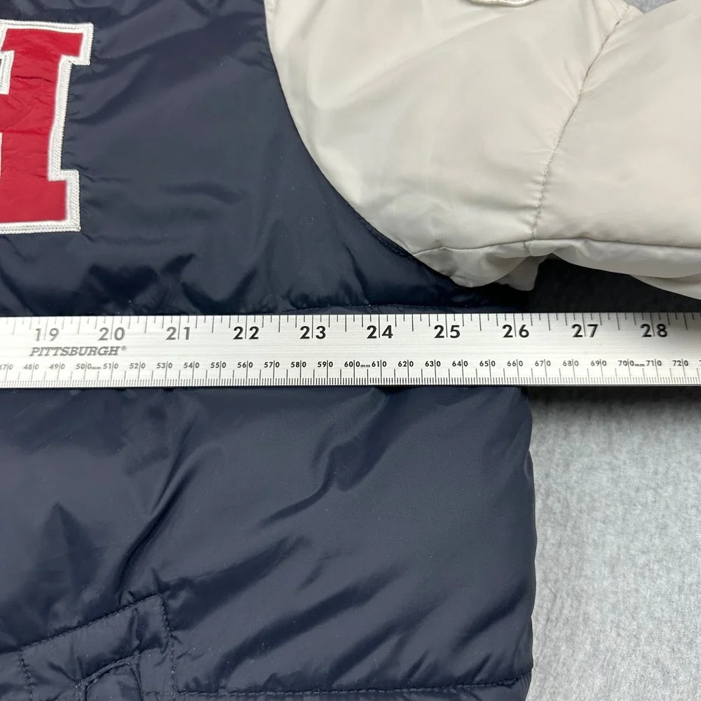 Tommy Hilfiger Mens XL Puffer Jacket Varsity Colorblock Navy White Red Hooded